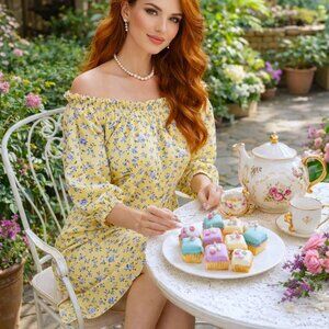 Bebop Brand Dress. Butter Yellow, Floral Pattern. Size L. NWT